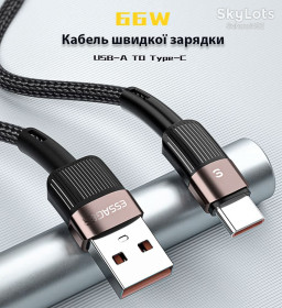 Кабелі Кабели ^/--/^ Кабель ESSager 6 /--/ A USB-A/Type-C 1 метр чорний ^_^^^ Кабель ESSager 6 /--/ A USB-A/Type-C 1 метр черный - фото фото фото