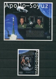 Освоєння космосу Освоение космоса ^/--/^ Антигуа Космос Space  2000 Mi 3195-3197 Bl 461 Cooperation jubilee of USA-USSR MNH CV 19 ^_^^^ Космос Space 2000 Mi 3195-3197 Bl 461 Cooperation jubilee of USA-USSR MNH CV 19 - фото фото фото