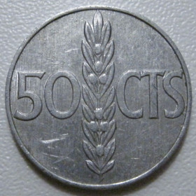 Іспанія Испания ^/--/^ Іспанія 50 сентимів 1966  (1971) року 41699 ^_^^^ Испания 50 сентимов 1966 (1971) года 41699 - фото фото фото