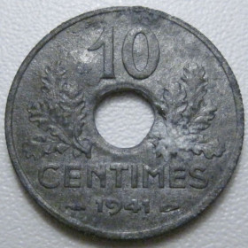 Франція Франция ^/--/^ Франція 10 сантимів 1941 року 41976 ^_^^^ Франция 10 сантимов 1941 года 41976 - фото фото фото