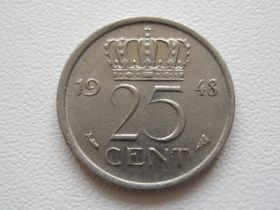 Нідерланди Нидерланды ^/--/^ Нидерланды 25 центов 1948 года 23287 ^_^^^ Нідерланди 25 центів 1948 року 23287 - фото фото фото