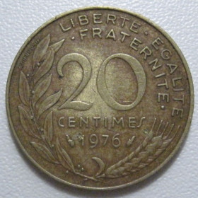 Франція Франция ^/--/^ Франція 20 сантимів 1976 року 43588 ^_^^^ Франция 20 сантимов 1976 года 43588 - фото фото фото
