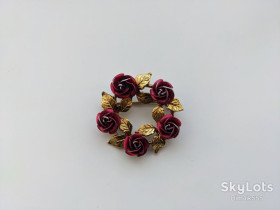 Брошки Броши ^/--/^ Винтажная брошь в виде венка с розово-красными розами ^_^^^ Вінтажна броша у вигляді вінка з рожево-червоними трояндами - фото фото фото