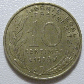 Франція Франция ^/--/^ Франція 10 сантимів 1976 року 1351 ^_^^^ Франция 10 сантимов 1976 года 1351 - фото фото фото