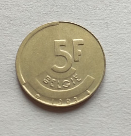 Бельгія Бельгия ^/--/^ Бельгия 5 бельгийских франков 1993 г. ^_^^^ Бельгія 5 бельгійських франків 1993 - фото фото фото