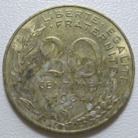 Франція Франция ^/--/^ Франція 20 сантимів 1984 року 43628 ^_^^^ Франция 20 сантимов 1984 года 43628 - фото фото фото