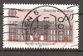 НДР, ФРН ГДР, ФРГ ^/--/^ ФРГ 1990 Sc.1601 Mi.1461 used Почтовый офис в Франкфурте-на-Майне ^_^^^ ФРН 1990 Sc.1601 Mi.1461 used Поштовий офіс у Франкфурті-на-Майні - фото фото фото