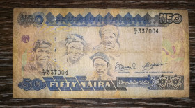Нігерія Нигерия ^/--/^ NIGERIA Нігерія 50 найр 1991 - 2000 підпис тип 3. Тип серії (дріб) високий, одна літера. ^_^^^ NIGERIA Нигерия 50 найр 1991 - 2000 подпись тип 3. Тип серии (мелк) высокий, одна буква. - фото фото фото