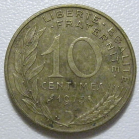 Франція Франция ^/--/^ Франція 10 сантимів 1973 року 43494 ^_^^^ Франция 10 сантимов 1973 года 43494 - фото фото фото
