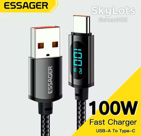 Кабелі Кабели ^/--/^ Кабель ESSager 100 /--/ Вт USB-A/Type-C з дисплеєм 1 метр чорний ^_^^^ Кабель ESSager 100 /--/ Вт USB-A/Type-C с дисплеем 1 метр черный - фото фото фото