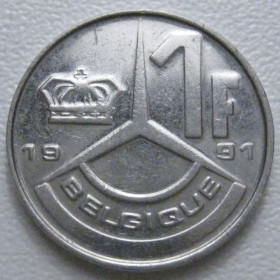 Бельгія Бельгия ^/--/^ Бельгія 1 франк 1991 року Belgique 42781 ^_^^^ Бельгия 1 франк 1991 года Belgique 42781 - фото фото фото