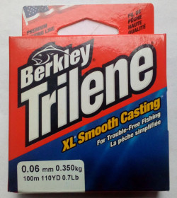Ліски, шнури, повідці Лески, шнуры, поводки ^/--/^ Леска Berkley Trilene 0,06 мм, 100 м  (новая) ^_^^^ Ліска Berkley Trilene 0,06 мм, 100 м (нова) - фото фото фото