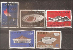 Японія Япония ^/--/^ Япония 1964 Sc.821-825 3 м.гаш. + 2 м. ** ПОЛНАЯ серия ^_^^^ Японія 1964 Sc.821-825 3 м. гаш. + 2 м. ** Повна серія - фото фото фото