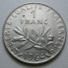 Франція Франция ^/--/^ Франція 1 франк 1964 року 42112 ^_^^^ Франция 1 франк 1964 года 42112 - фото фото фото