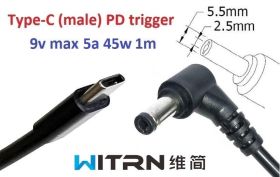 Інше Другое ^/--/^ Переходник на 9 /--/ v (max 5 /--/ a, 45 /--/ w) 5.5 /--/ x /--/ 2.5 /--/ mm 1 /--/ m з USB Type-C (male) Power Delivery PD (WITRN) тригер (A  - фото фото фото