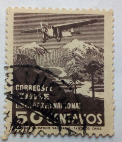 Південна Америка Южная Америка ^/--/^ Чили 1931 Авиапочта, самолет, 50 /--/ С, гашеная ^_^^^ Чилі 1931 Авіапошта, літак, 50 /--/ С, гашена - фото фото фото