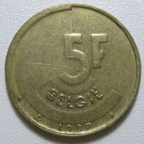 Бельгія Бельгия ^/--/^ Бельгія 5 франків 1987 року BELGIË #39702 ^_^^^ Бельгия 5 франков 1987 года BELGIË #39702 - фото фото фото
