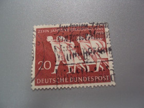 НДР, ФРН ГДР, ФРГ ^/--/^ марка Германия ФРГ 1955 беженцы гаш №2009 ^_^^^ Німеччина ФРН 1955 біженці гаш No /--/ 2009 - фото фото фото