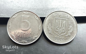 Обігові Обиходные ^/--/^ MN Україна 5 копійок 2009 р., до 40 шт. ^_^^^ MN Украина 5 копеек 2009 г., до 40 шт. - фото фото фото