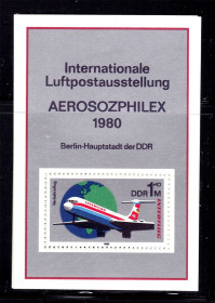 НДР, ФРН ГДР, ФРГ ^/--/^ Германия  ГДР / DDR  1980 г  MNH - блок - выставка - самолёт ^_^^^ Німеччина НДР / DDR 1980 MNH - блок - виставка - літак - фото фото фото