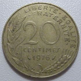 Франція Франция ^/--/^ Франція 20 сантимів 1976 року 43585 ^_^^^ Франция 20 сантимов 1976 года 43585 - фото фото фото