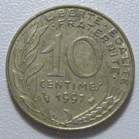 Франція Франция ^/--/^ Франція 10 сантимів 1997 року 1435 ^_^^^ Франция 10 сантимов 1997 года 1435 - фото фото фото