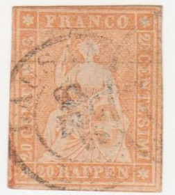Швейцарія Швейцария ^/--/^ Швейцария 1854  г. № 15 гашеная ^_^^^ Швейцарія 1854 р. No 15 гашена - фото фото фото