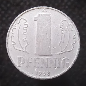 НДР, ФРН ГДР, ФРГ ^/--/^ Німеччина - НДР 1 пфеніг, 1968 ^_^^^ Германия - ГДР 1 пфенниг, 1968 - фото фото фото