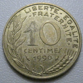 Франція Франция ^/--/^ Франція 10 сантимів 1990 року 42026 ^_^^^ Франция 10 сантимов 1990 года 42026 - фото фото фото