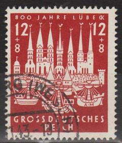 Третій Рейх (-) Третий Рейх (-) ^/--/^ 1943 - Рейх - 800 років Любека Mi.862 _1.50 € ^_^^^ 1943 - Рейх - 800 лет Любека Mi.862 _1.50 € - фото фото фото
