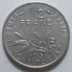Франція Франция ^/--/^ Франція 1/2 франка 1965 року 43670 ^_^^^ Франция 1/2 франка 1965 года 43670 - фото фото фото