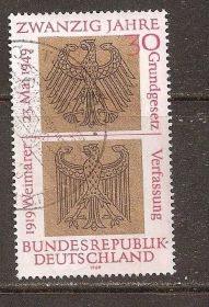 НДР, ФРН ГДР, ФРГ ^/--/^ ФРГ 1969 Mi.585 used 20-летие конституции ФРГ ^_^^^ ФРН 1969 Mi.585 used 20-річчя конституції ФРН - фото фото фото