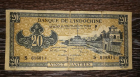 Інші Другие ^/--/^ FRENCH INDOCHINA 20 піастрів  (юанів, кіпів, ріелів, донгів) 1942 - 1945. Сірий варіант. Р /--/ 71 ^_^^^ FRENCH INDOCHINA 20 пиастров (юаней, кипов, риелей, донгов) 1942 - 1945. Серый вариант. Р /--/ 71 - фото фото фото