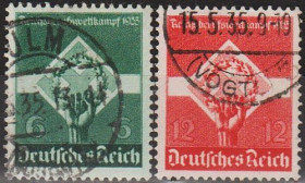 Третій Рейх (-) Третий Рейх (-) ^/--/^ 1935 - Рейх - Трудове змагання Mi.571-72  _3.60 € ^_^^^ 1935 - Рейх - Трудовое соревнование Mi.571-72 _3.60 € - фото фото фото