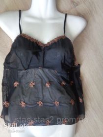 Піжами Пижамы ^/--/^ Майка верх от пижамы 48-50 р черный+коричневый ^_^^^ Майка верх від піжами 48-50 р чорний + коричневий - фото фото фото
