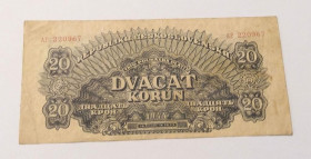 Чехословаччина Чехословакия ^/--/^ Чехословакия Оккупация 20 крон 1944 год. В коллекцию... Еще 100 лотов! ^_^^^ Чехословаччина Окупація 20 крон 1944 У колекцію... Ще 100 лотів! - фото фото фото