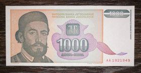 Балканський півострів Балканский полуостров ^/--/^ YUGOSLAVIA Югославія 1000 динарів 1994 UNC. 19 2 19... Є № послідовно ^_^^^ YUGOSLAVIA Югославия 1000 динаров 1994 UNC - фото фото фото