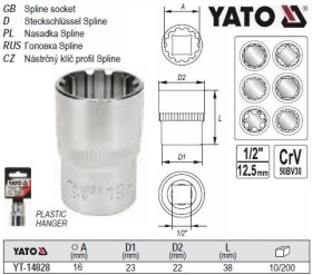Викрутки Отвертки ^/--/^ Головка торцевая Spline 1/2 M /--/ 16 /--/ х /--/ 38 мм YATO YT-14828 ^_^^^ Головка торцева Spline 1/2&amp;quot; M /--/ 16 /--/ х /--/ 38 мм Польща YATO YT-14828 - фото фото фото