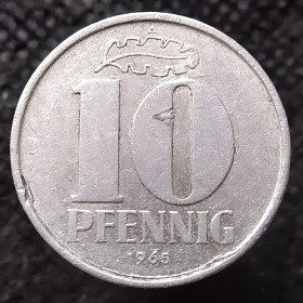 НДР, ФРН ГДР, ФРГ ^/--/^ Німеччина - НДР 10 пфенігів, 1965 ^_^^^ Германия - ГДР 10 пфеннигов, 1965 - фото фото фото