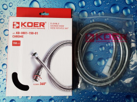 Крани, змішувачі Краны, смесители ^/--/^ Шланг для душу на Koer KB-0801-150-01   (оплетення нержавійка 150 см)   (Колір хром) ^_^^^ Шланг для душа на Koer KB-0801-150-01 (оплетение нержавейка 150 см) (Цвет хром) - фото фото фото