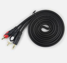 Адаптери Адаптеры ^/--/^ Кабель DC /--/ 3.5 (тато) в 2 /--/ хRCA (тато), GOLD Jack, CU, Stereo, круглий, Black 1,8 м - фото фото фото