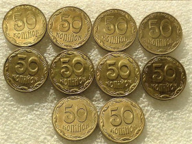 Обігові Обиходные ^/--/^ 50 копійок 2014 рік Україна &amp;quot; Штемпельний Блиск 10 штук одним лотом &amp;quot;   (32...) ^_^^^ 50 копеек 2014 год Украина &amp;quot; Штемпельный Ближний 10 штук одним лотом &amp;quot; (32...) - фото фото фото