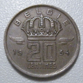 Бельгія Бельгия ^/--/^ Бельгія 20 сантимів 1954 року Belgie 42234 ^_^^^ Бельгия 20 сантимов 1954 года Belgie 42234 - фото фото фото