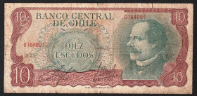 Чилі Чили ^/--/^ Чили  (1967-1975) 10 эскудо. P-  142 /--/ A ^_^^^ Чилі (1967-1975) 10 ескудо. P- 142 /--/ A - фото фото фото