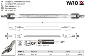 Ключі Ключи ^/--/^ Ключ TORX 2-сторонний на шарнирах Т /--/ 55 /--/ хТ /--/ 60 L /--/ 255 мм YATO YT-05315 ^_^^^ Ключ TORX 2-сторонній на шарнірах Т /--/ 55 /--/ хТ /--/ 60 L /--/ 255 мм YATO Польща YT-05315 - фото фото фото