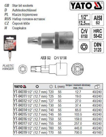Викрутки Отвертки ^/--/^ Головка торцевая вставка TORX 1/2 Т /--/ 50 /--/ х /--/ 55 мм YATO YT-04316 ^_^^^ Головка торцева вставка TORX 1/2&amp;quot; Т /--/ 50 /--/ х /--/ 55 мм Польща YATO YT-04316 - фото фото фото