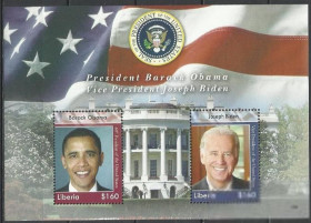 Ліберія Либерия ^/--/^ Либерия 2008 Президент США Барак Обама вице-президент Джо Байден бл. ^_^^^ Ліберія 2008 Президент США Барак Обама віце-президент Джо Байден бл. - фото фото фото