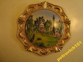 Інше Другое ^/--/^ Панно Плакетка Настенная тарелка Пейзаж Беседка Эмаль Ленэмальер СССР ^_^^^ Панно. Емаль + метал (Р /--/ 151) - фото фото фото