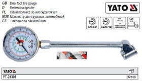 Інші інструменти Другие инструменты ^/--/^ Манометр измеритель давления колес грузовых автомобилей YATO YT-24301 ^_^^^ Манометр вимірювач тиску коліс вантажних автомобілів YATO YT-24301 - фото фото фото