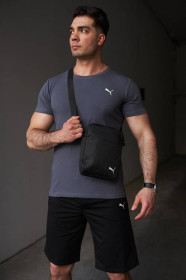 Шорти Шорты ^/--/^ Комплект мужской Puma: футболка темно-серая + шорты черные + борсетка черная ^_^^^ Футболка темно-сіра + шорти чорні + борсетка чорна - фото фото фото
